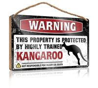 PITFS Bathroom Decor Sign Warning This Property Is Protected By A Highly Trained Kangaroo Wooden Sign Signs & Plaques Coffee Bar Decor(15X28CM)