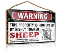 PITFS Hanging Plaque Wooden Warning This Property Is Protected By A Highly Trained Sheep Wooden Sign Outdoor Signs And Decor Funny Wooden Signs(15X28CM)
