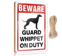 PITFS Signs For Front Door Beware! Guard Whippet On Duty Wooden Sign Bathroom Wall Art Man Cave Decor(15X28CM)
