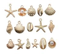 PithCogent 16pcs Ocean Beads For Jewelry Making, Gold Bag Charm | 16 Ocean Styles, Gold Alloy Bag Charm, Ideal For DIY Bracelets, Bag
