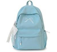 PithCogent Japanese School Bag Bow School Bag - Cute Embroidered Bow & Pearl Lace Charm, Lightweight Nylon Backpack, Blue