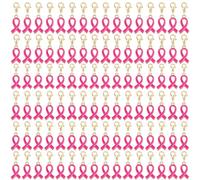 PithCogent Ribbon Keychain, 100PCS Breast Cancer Awareness Ribbon Pendants with Lobster Clasp for Jewelry Making Bracelets Necklaces Earring Women DIY Crafts, Rose Red