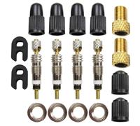 Pitlane Performance® Presta Bicycle Valve - 18-Piece Blitzventil Repair Kit with Seal & Core - Replacement Set with Nut & Valve Cap + 2 Free Presta-to-Schrader Adapters