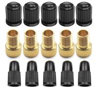 Pitlane Performance® Valve Adapter Kit for Bikes - Brass Presta to Schrader Adapters + Valve Caps for Bicycles, E-Bikes, Scooters (Set of 15)