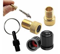Pitlane Performance® Valve Adapter Kit for Bikes - Brass Presta to Schrader Adapters + Valve Caps for Bicycles, E-Bikes, Scooters (Set of 5 (including keychain))