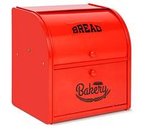 Pitmoly Stainless Steel Bread Box, 2 Layer Roll Top Bread Boxes, Large Capacity Food Storage Container for Kitchen Counter, Metal Bread Bin, Bread Holder for Countertop 11.8" x 9.6" x 12.8" (Red)