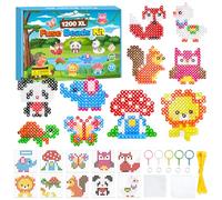 PITMT 10 mm Ironing Beads Large Set, 1200 Pieces XL Beads 10 Colours with Ironing Beads Plates, 10 Patterns, 3 Ironing Paper, 5 Key Chains and Accessories for Children from 3 Years, Crafts, Gift