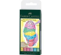 Faber-Castell Art & Graphic Pitt Artist Pen Brush India Ink Pen, Pastel, Wallet of 6, for Art, Craft, Drawing, Sketching, Home, School, University, Colouring