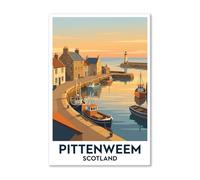 Pittenweem, Scotland - Romantic Harbour Travel Poster, Coastal Town Print Gi Print on Canvas