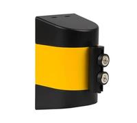 Pittman 16 Foot QChamp WallTough Plus Magnetic Retractable Extra Long Belt Barrier with Yellow/Black Hazard Diagonal Stripe Banner and Integrated Brake, Steel Case, Crowd Control Safety (751753)