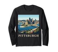Pittsburgh Pennsylvania Retro Vintage Skyline River Bridge Long Sleeve T-Shirt