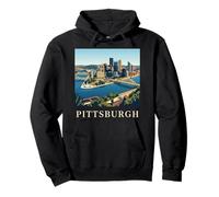 Pittsburgh Pennsylvania Retro Vintage Skyline River Bridge Pullover Hoodie