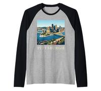 Pittsburgh Pennsylvania Retro Vintage Skyline River Bridge Raglan Baseball Tee