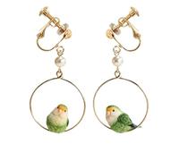 Pitycbo Bird Earring Pair Hoop Earrings Dangle Earrings Parrot Earrings Gold Tone Hoops With Realistic Resin Bird Charm Playful Sophisticated Look Suitable, Clip-on Earrings