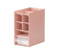 Pitycbo Desktop Book Organizer with Pull-out Drawer Multi-Functional Desk Organizer with Removable Dividers Modern Assembly Desktop Book Holder, Pink