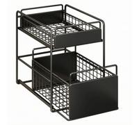 Pitycbo Metal Wire Cabinet Organizer Rack with Drawers Compact Two-Tier Organizer Rack Water-Resistant Resistant 2-Tier Pull out Cabinet Stand, Black