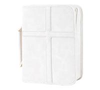Pitycbo Pu Book Tote Scripture Case Bible Cover Bag with Pu Leather Strap Dustproof Protection Multiple Pockets Suitable for Spiritual, White