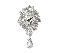 Pitycbo Women Brooch Crystal Pin Rhinestone Lapel Teardrop Accessory With Sparkle Cluster And Dangling Detail for coats shawls headscarves scarves dresses, Silver, Silver