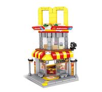 Piudwe Burger Shop Architectural Building Blocks, 243 PCS Food Shop Model Assembly Kit Building Bricks, Urban Catering Street View Construction Decor Model, Commercial Scene Collectible Ornament