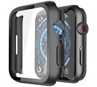 Piuellia 2 Pack Black Hard Case with Tempered Glass Screen Protector Compatible for Apple Watch Series 9 Series 8 Series 7 41mm, Ultra-Thin Shockproof Overall Protective Cover for iWatch