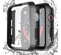 Piuellia 2 Pack Black Waterproof Case with Tempered Glass Screen Protector for Apple Watch SE3 SE2 SE Series 6/5/4 40mm, Overall Ultra-Thin Shockproof Hard Protective Cover for iWatch