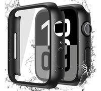 Piuellia 2-Pack Black Waterproof Screen Protector Case with Tempered Glass for Apple Watch Series 10 (Released in 2024) 46mm, Hard PC Ultra-Thin Anti-Fall Protective Cover for iWatch