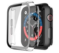 Piuellia 2 Pack Hard Case for Apple Watch SE3/SE2/SE/Series 6/Series 5/Series 4 (44mm), Screen Protector Ultra-Thin Overall Protective PC Cover for iWatch, 1 Black + 1 Transparent