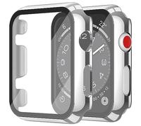 Piuellia 2-Pack Hard Case PC Screen Protector with Tempered Glass Compatible for Apple Watch Series 3 Series 2 42mm, Cover Anti-Fall Ultra-Thin Full Protection for iWatch, 1 Silver + 1 Transparent