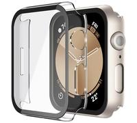 Piuellia 2 Pack Hard Case with HD Tempered Glass Screen Protector for Apple Watch SE3/SE2/SE/Series 6/Series 5/Series 4 (40mm), Anti-Scratch PC Protective Cover for iWatch, 1 Starlight + 1 Transparent