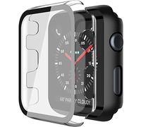 Piuellia 2 Pack Hard Case with Tempered Glass Screen Protector for Apple Watch Series 3 Series 2 38mm, Ultra-Thin Overall PC iWatch Protective Cover, 1 Black + 1 Transparent