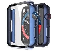 Piuellia 2 Pack Hard Case with Tempered Glass Screen Protector for Apple Watch Series 9 Series 8 Series 7 45mm, Ultra-Thin Overall PC Protective Cover for iWatch, 1 Blue + 1 Transparent