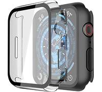 Piuellia 2 Pack Hard Case with Tempered Glass Screen Protector for Apple Watch Series 9 Series 8 Series 7 41mm, Ultra-Thin Overall PC iWatch Protective Cover, 1 Black + 1 Transparent