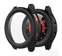 Piuellia 2-Pack Hard PC Protective Case with Tempered Glass Compatible with Samsung Galaxy Watch 5 Pro 45mm, Anti-Scratch All Around Ultra-Thin Cover with Screen Protector for Galaxy Watch5 Pro, Black