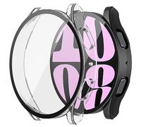Piuellia 2-Pack Hard PC Protective Case with Tempered Glass Compatible with Samsung Galaxy Watch 6 40mm, All Around Cover with Screen Protector for Galaxy Watch6, 1 Black + 1 Transparent