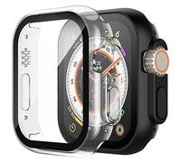 Piuellia 2 Pack Hard Case with Tempered Glass Screen Protector for Apple Watch Ultra 2 (Released in 2023) / Ultra 49mm, Ultra-Thin Overall PC iWatch Protective Cover, 1 Black + 1 Transparent