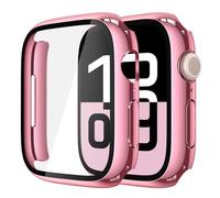 Piuellia 2 Pack Hard Protective Case Screen Protector Compatible with Apple Watch Series 11 Series 10 46mm, Anti-Drop Ultra-thin Full Coverage PC Cover for iWatch, 1 Rose Pink + 1 Transparent