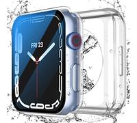Piuellia Waterproof Case for Apple Watch Series 7 Series 8 Series 9 41mm with Tempered Glass Screen Protector, Full Protective Hard Shockproof Front & Back Cover for iWatch, Matte Transparent