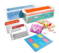 PIUH 3 PCS Transparent Soap Loaf Molds with Cutters, 2 x 42 oz Clear Silicone Soap Molds with Wavy & Straight Scraper and Rectangle Soap Mold for Cold Process & Melt and Pour Soap Making