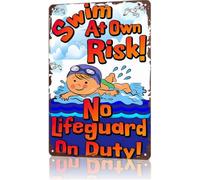 PIUHRKLEVD Caution Sign Swim At Own Risk No Lifeguard On Duty 8 X 12 in