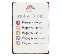 PIUHRKLEVD Five Four Three Two One Grounding Metal Tin Sign Anxiety Mindfulness Coping Strategy Mental Health Wall Decor 8 X 12 inch