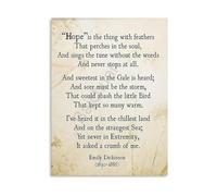 PIUHRKLEVD Hope Is The Thing With Feathers Wall-Art Emily Dickinson Poetry Quote Poster Print For Reading Nook Decor Gift(Framed,16x24inch(40x60cm))