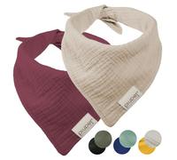PiuPet 2x Dog Bandanas - Beige & Red Muslin Cotton Neckerchief - L 76cm