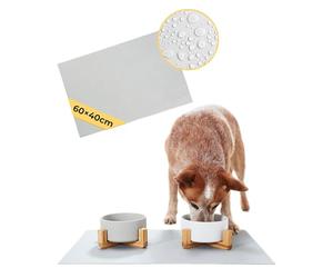 PiuPet 60x40cm Silicone Pet Food Mat - Waterproof Dog & Cat Feeding Tray