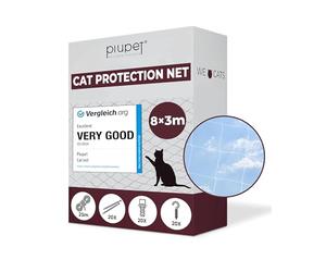 PiuPet® Cat Net Transparent 8x3m Including Fastening Set - Netting for Balcony and Window - Ideal for Catio and Cat Window Guard