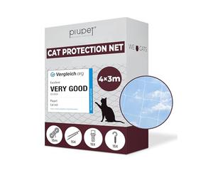 PiuPet® Cat Net Transparent I 4x3m I Including Fastening Set I Netting for Balcony and Window I Balcony Netting for Cats | Ideal for Catio Cat Outdoor Enclosures and Cat Window Guard