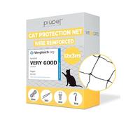 PiuPet® Cat Net Wire-Reinforced I 12x3m I Black I Included Fastening Set I Netting for Balcony and Window I Balcony Netting for Cats | Ideal for Catio Cat Outdoor Enclosures and Cat Window Guard