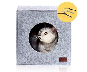 PiuPet® Cozy Cat House for IKEA® Shelves I Indoor Cat Bed & Cave with Cushion in Grey