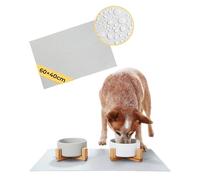 PiuPet Silicone Pet Food Mat - 60x40cm Waterproof Dog Feeding Mat, Gray