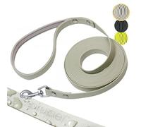 PiuPet Water Repellent Dog Training Lead - Durable Long Lead for Dogs, Grey | Waterproof PVC drag line with hand loop and 360 degree rotating metal hook for puppies, medium and large dog training.
