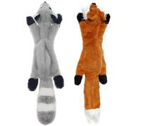 PIUpiuLIANG 2Pcs Dog Plush Toys, Raccoon & Fox Shaped No Stuffing Dog Squeaky Toys, 18x6 Inch Animals Style Plush Pet Supplies for Medium and Large PetsDog